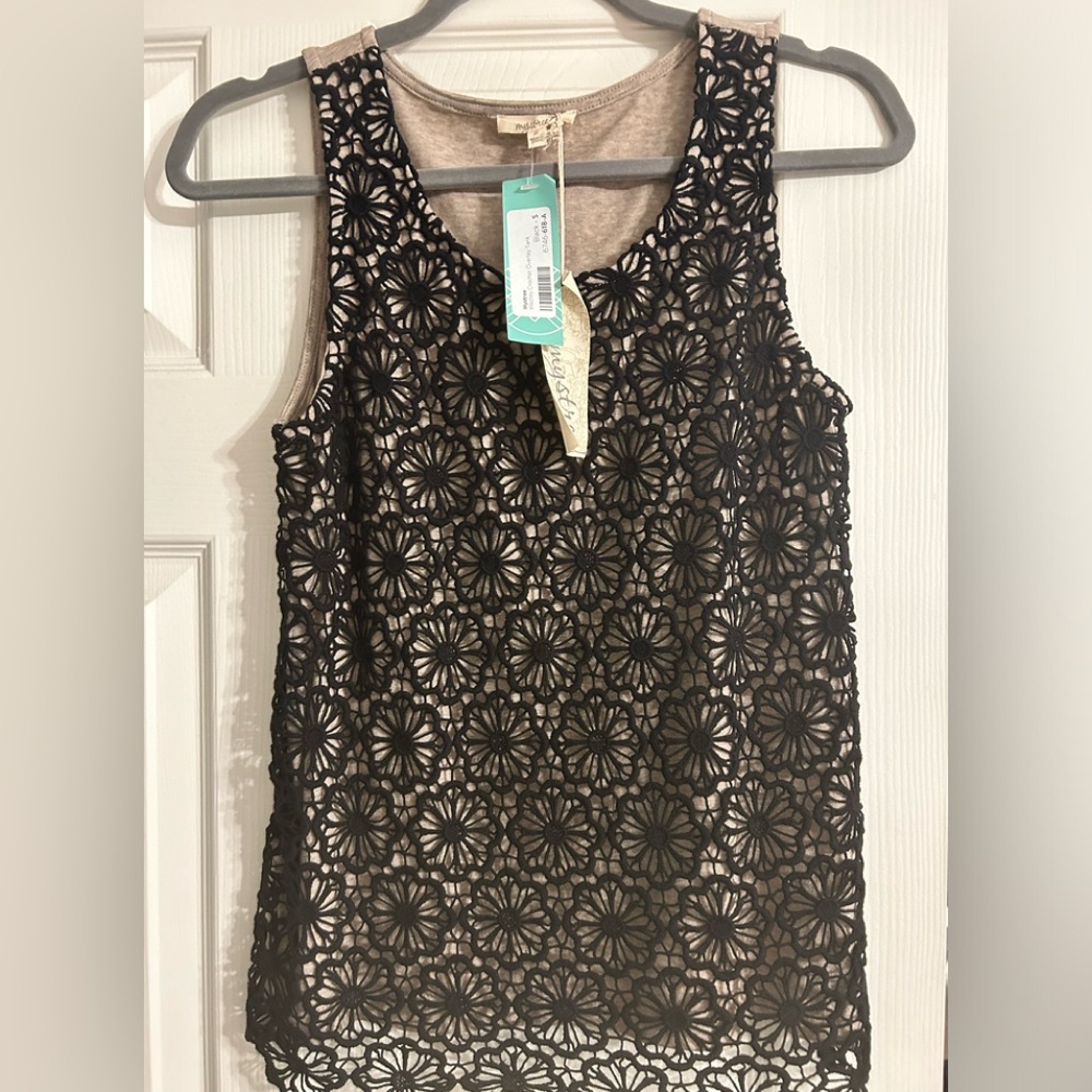 NWT Mystree Westley Crochet Overlay‎ Tank Black and Tan Size Small